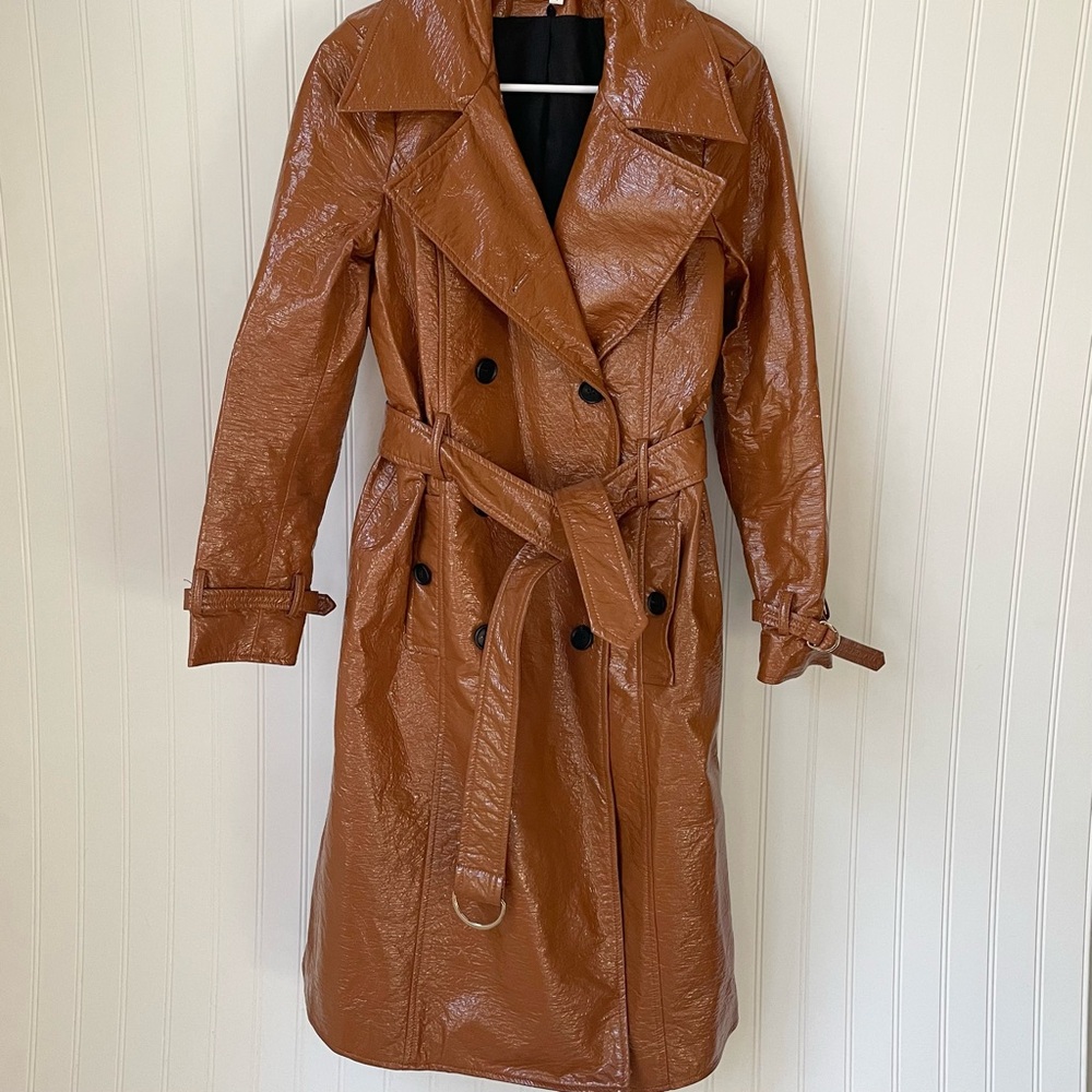 Veronica Beard Finnick Dickey Trench Coat Faux Leather Brown Size 4